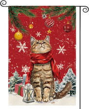 Christmas Winter Garden Flag 12X18 Inch Double Sided Outside, Snowflake Cat Chri