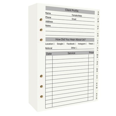 Hair Stylist Record Book with Alphabetical Tabs - 200 Profile Cards, 5.6''x8.2''