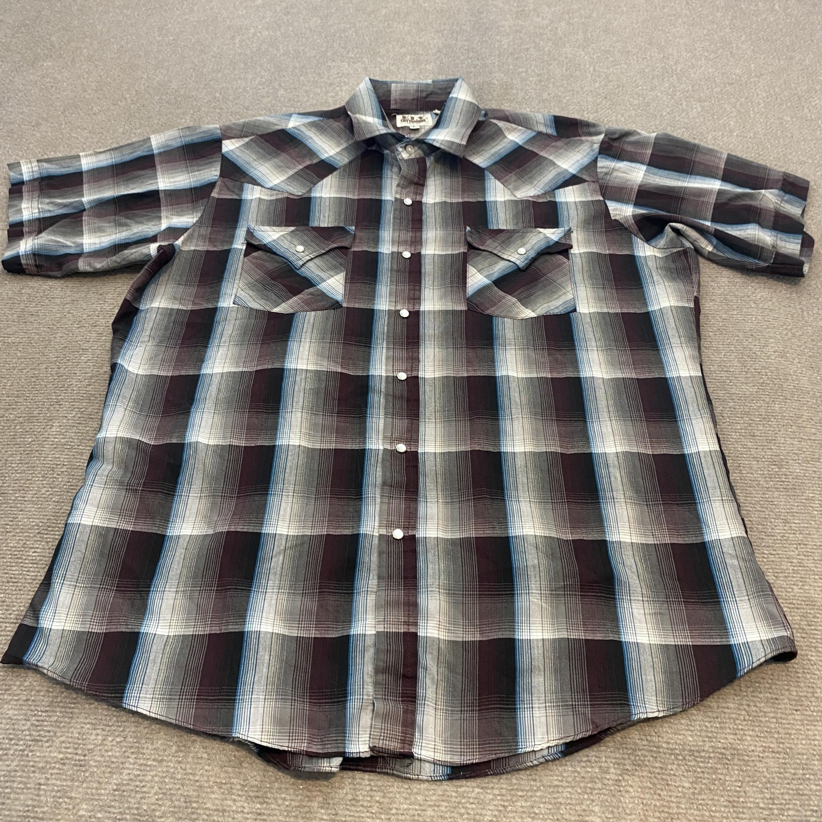 VTG Ely Cattleman Shirt Men Large Plaid Western Pearl Snap Short Sleeve Burgundy