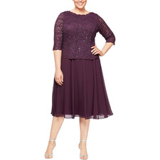 Alex Evenings Women's Tea-length Lace Mock Special Occasion Dress, Burgundy, 20W