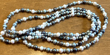 Fresh Water Pearl Neckace Long Strand 36? Ivory, Light Blue &amp; Iridescent Blue