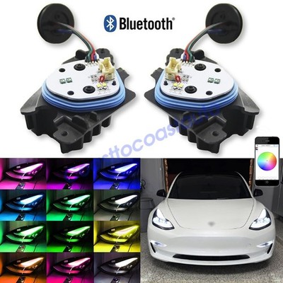 Bluetooth APP RGBW Multi-color LED Halo DRL Board Headlight For Tesla Model Y