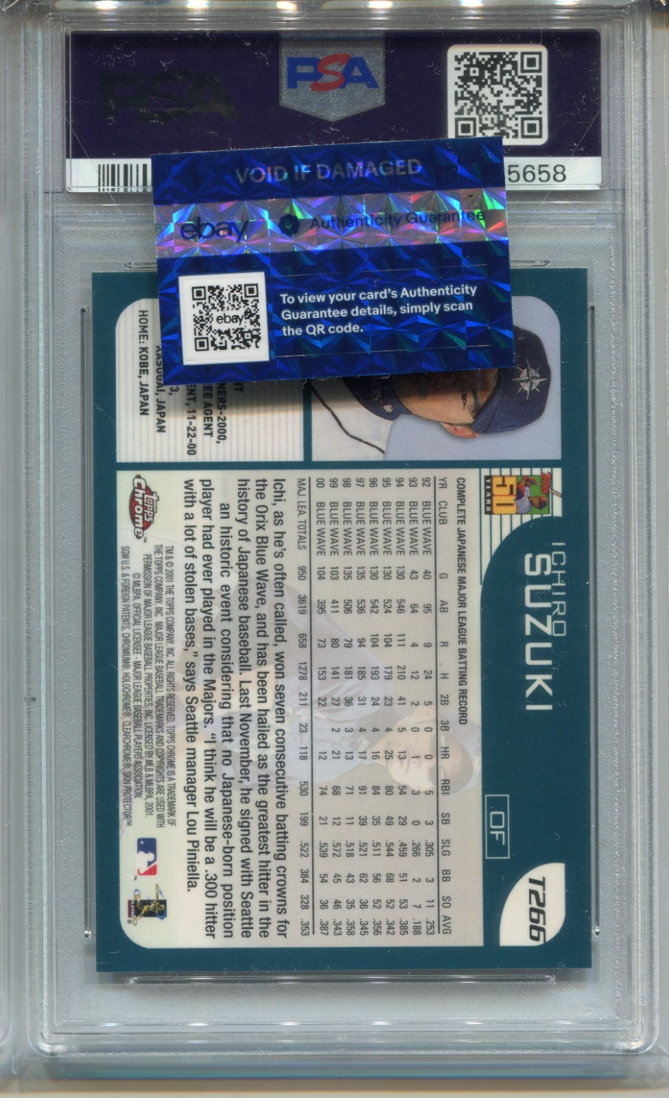 2001 Topps Chrome Traded Ichiro Suzuki Rookie Card PSA 10 GEM MINT #T266 view 2