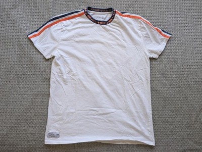 The Quiet Life Shirt Mens Medium White Logo Collar Striped Shoulders Crewneck