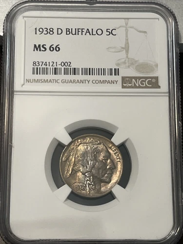 1938 DD - Double Die - MINT MARK ERROR & NGC ERROR NGC 66 Buffalo Nickel
