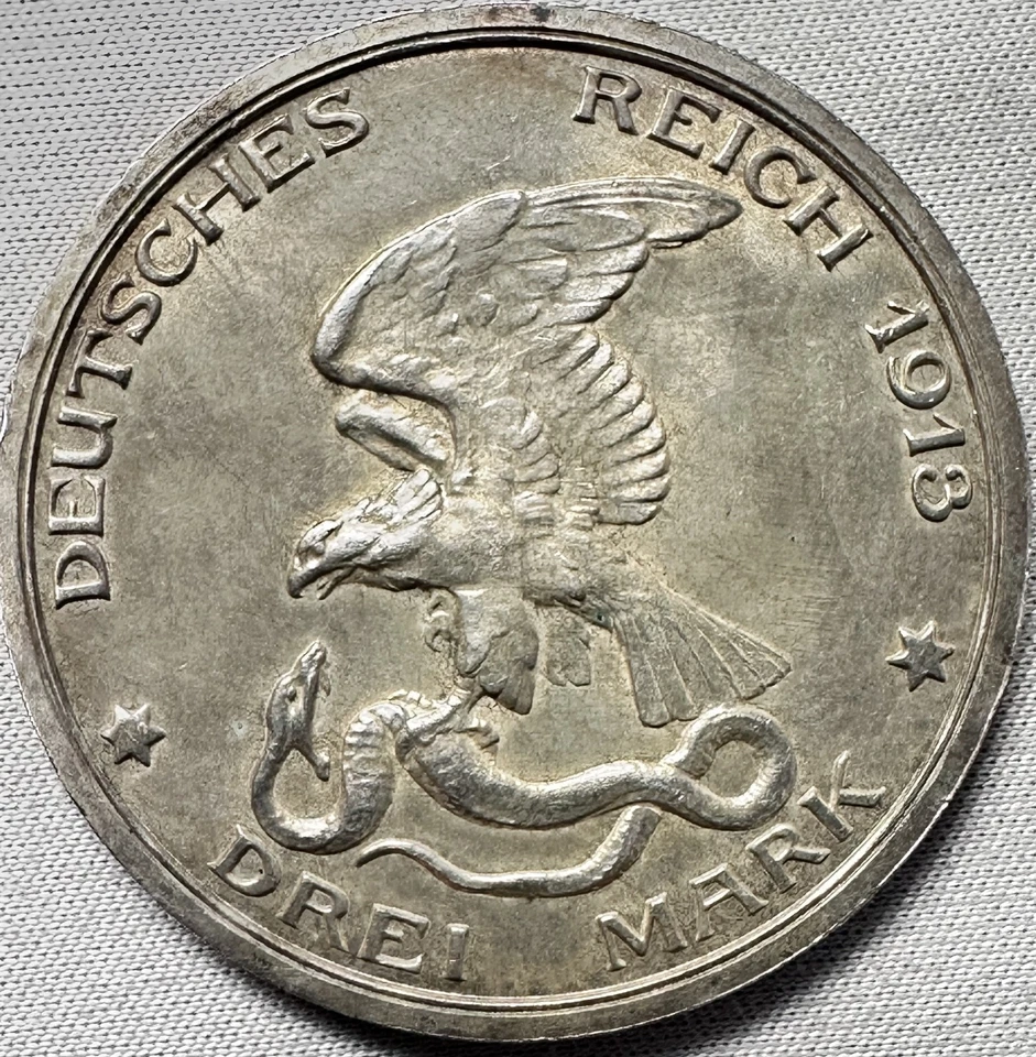 Alemania, Prusia 3 Mark Wilhem II Declaración de guerra contra Napoleón 1913 Foto 2 de 2