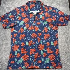 Bad Birdie McBloom Golf Polo Shirt Mens XL Blue Red Short Sleeve AOP Floral