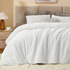 Fleece Queen Comforter Set -Super Soft Warm Fluffy Bright White Bedding, Luxur