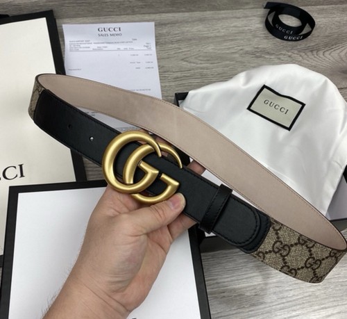 Gucci GG Marmont Reversible Belt Beige Canvas Black Leather 85/34