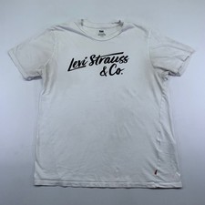 Levi Strauss  Co. White T-Shirt Mens XL Spellout Levis Stains