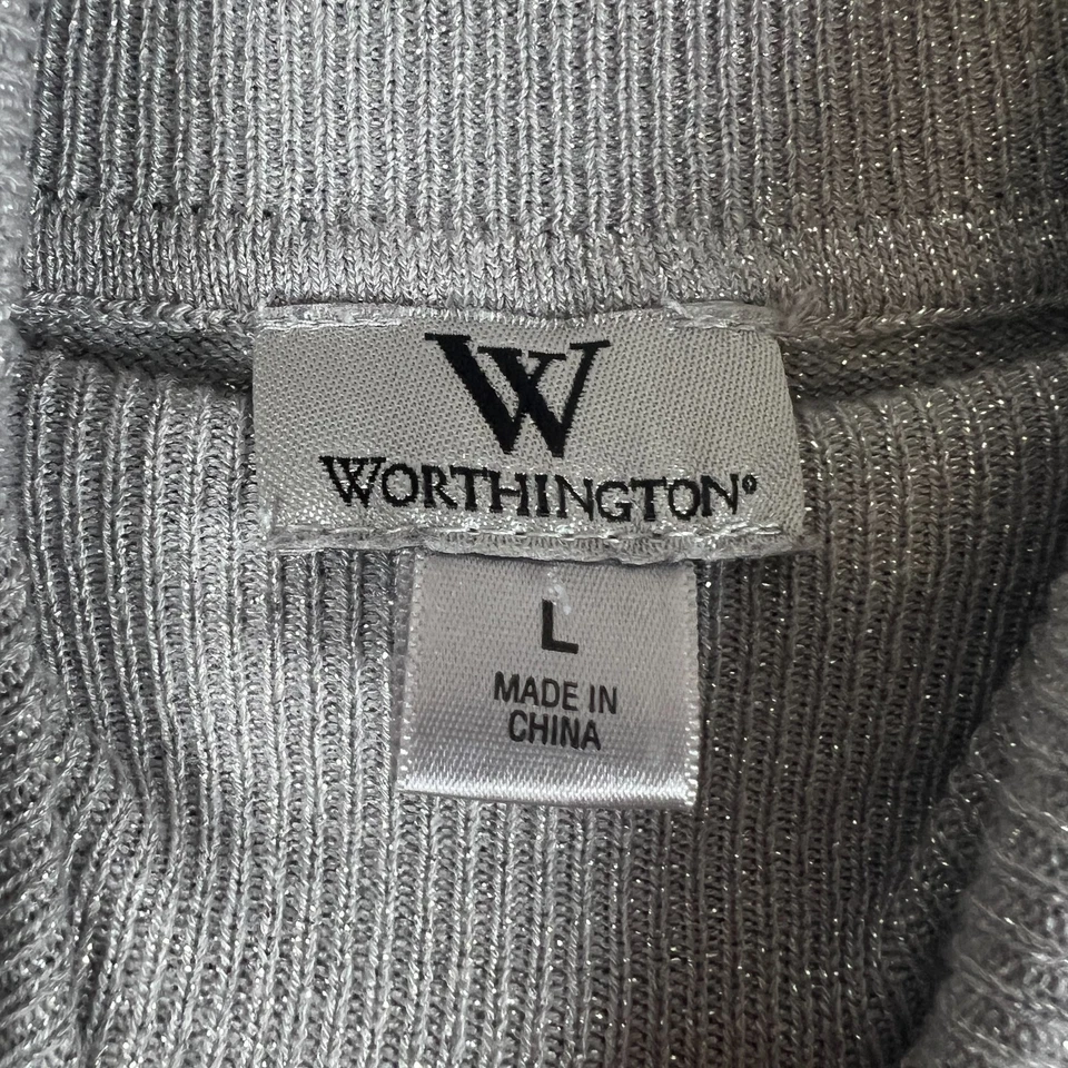 Suéter ligero de vacaciones para mujer talla L plateado metálico manga larga cuello alto Foto 3 de 4