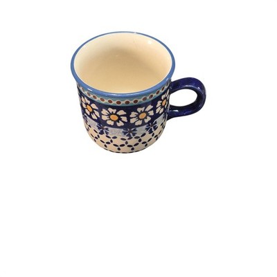 Wiza Boleslawiec Polish Pottery Coffee Mug Hand Made Floral Daisy Blue White 39