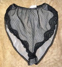 Vtg Olga Panties Sheer Hi-Cut Nylon Blend No Gusset Black 19020 sz 5 USA made