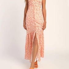 Lulu  s Total Radiance Ivory Floral Metallic Button-Front Maxi Dress NWT Small