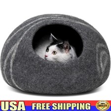 Eco-Friendly Cat Cave Handmade Felted Wool Bed Portable Hideaway Indoor Cats New
