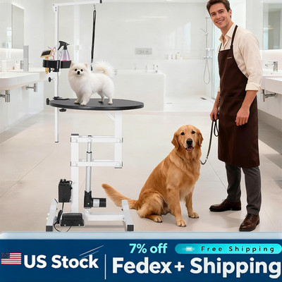 Electric Hydraulic Lift Pet Dog Grooming Table with Overhead Arm and Foot Remote