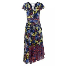 Karen Millen Mixed Print Lace-Up Midi Dress Floral Leopard Multi Asymmetrical 2
