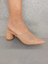 Zara Ladies Shoes Mules Size 6 Beige Nude Leather Pointed Toe Slip On Mid Heel