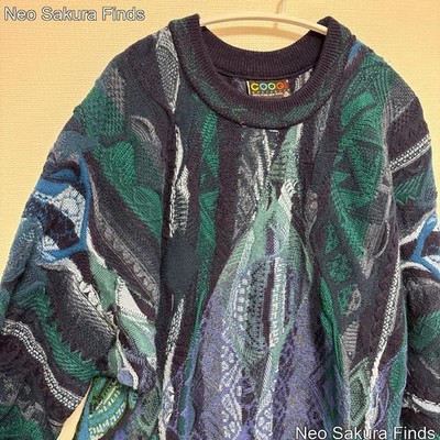 COOGI Multicolor Knit 3D Sweater 100% Wool Crew Neck Made Australia