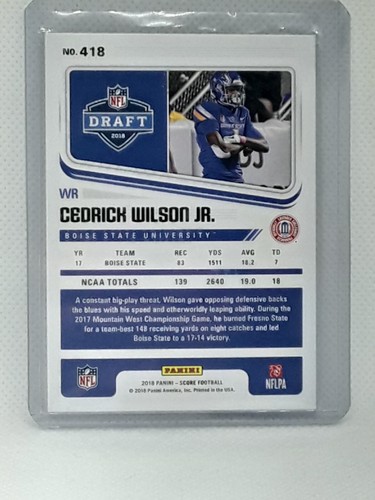 Cedrick Wilson Jr. 2018 Score Football - #418 RC - Boise State Broncos - Picture 2 of 2
