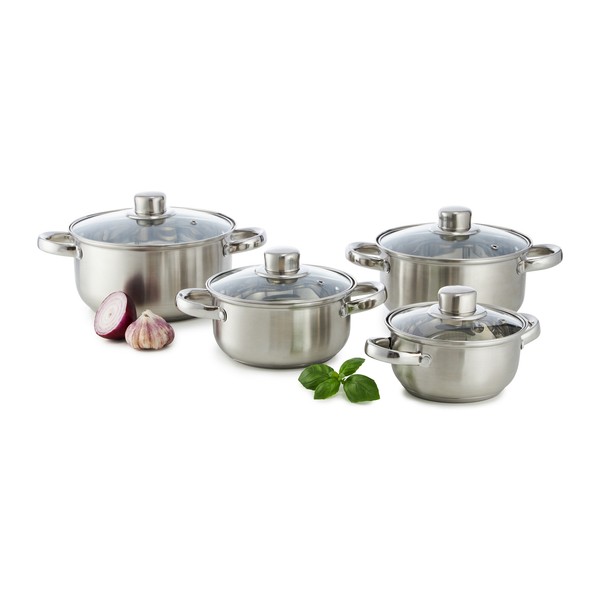 Topfset Induktion 8-Tlg. Kochtopfset Edelstahl 4 + 4 Glasdeckel SpüLmaschine-image