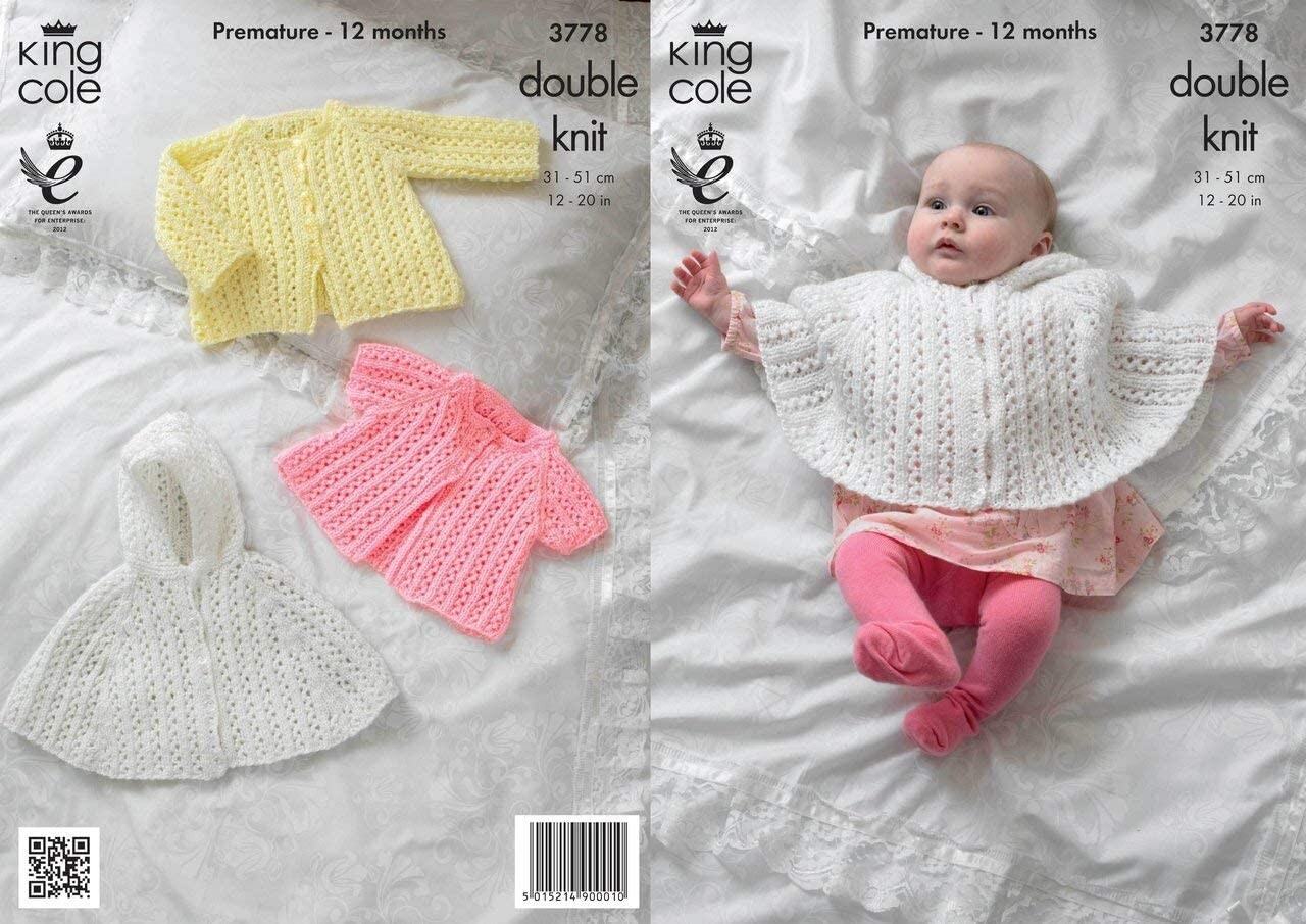 King Cole Baby DK Knitting Pattern - 3778 Baby Cape & Jackets