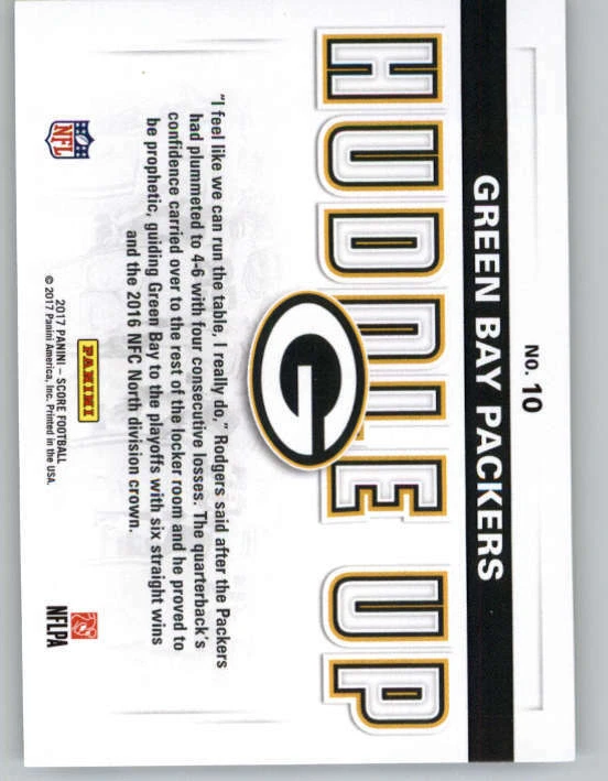 2017 Score Huddle Up #10 Aaron Rodgers (ref 149732) - Image 2 of 2