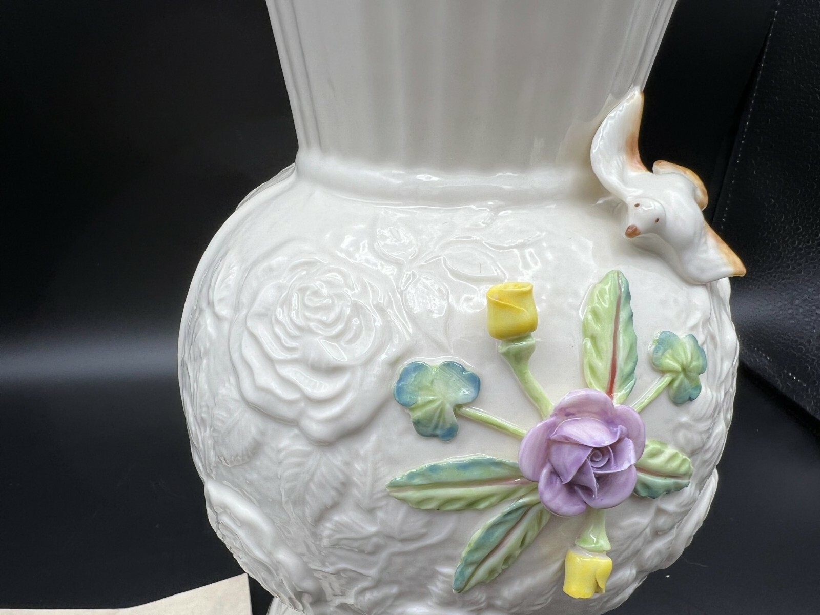 Belleek Songbird 2007 Ireland Rose 150 Yrs Porcelain Vase, 10” Tall, 6