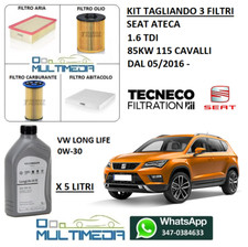 KIT TAGLIANDO 4 FILTRI E OLIO ORIGINALE VW PER SEAT ATECA 1.6 TDI 85KW 115 CV