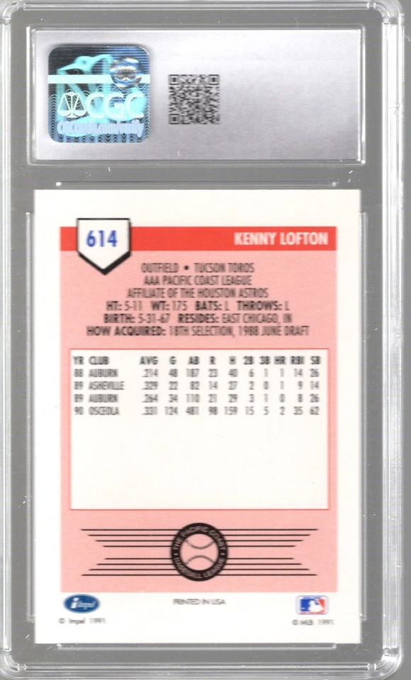 1991 Line Drive Pre-Rookie AAA Kenny Lofton #614 CGC 9 Rookie RC - Image 2 of 2
