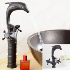 Bathroom Single Hole Black Dolphin Basin Sink 2 Handle Mixer Faucet Taps