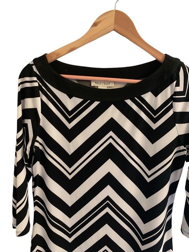 White House Black Market Womens Small 3/4 Sleeve Black & White Dress Zig Zag - Picture 5 of 14