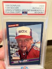 1986 Donruss #609 Tom Seaver Green Stripes Around Name Autograph PSA 9