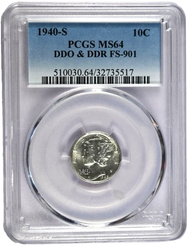 1940-S PCGS MS64 DDO FS-101 & DDR FS-901 Mercury Dime