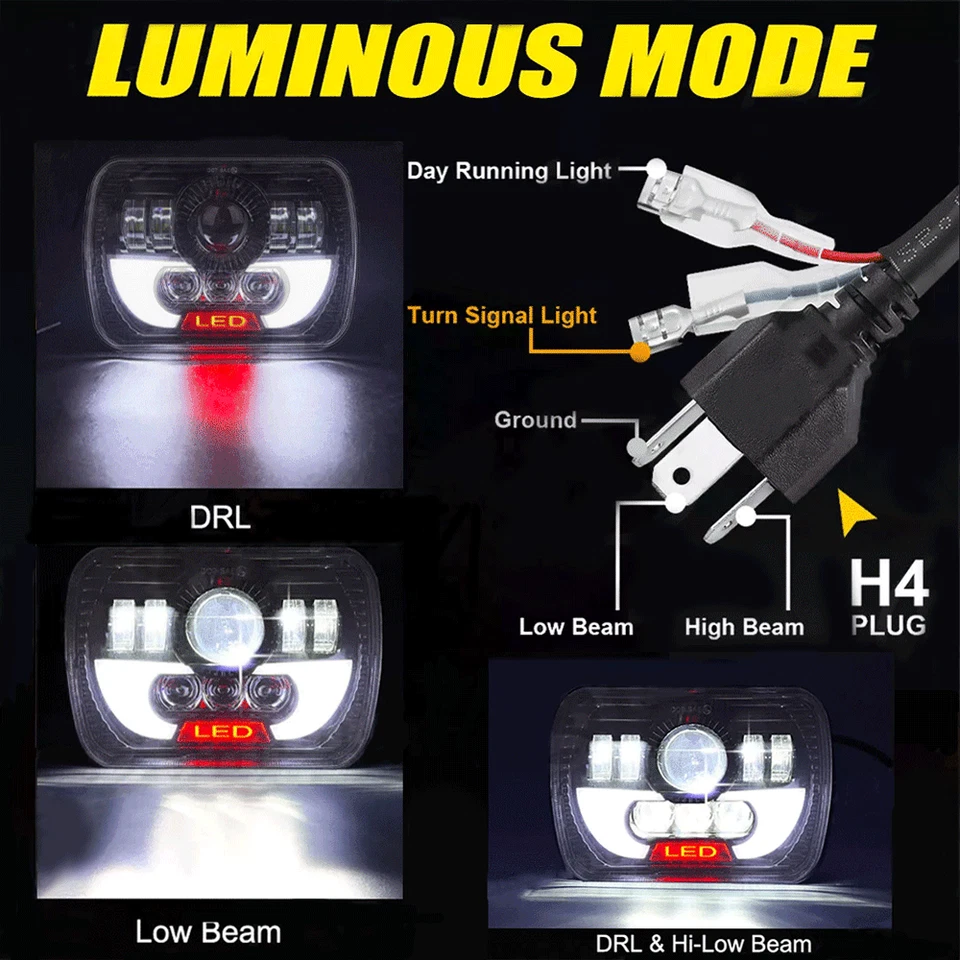 2PCS 7x6" Led Headlights High-Low Beam For Chevrolet C1500 C2500 C3500 1990-1999 Foto 2 de 4