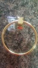 Gold tone towel ring with squared wall mount 6" diameter height w/ brass 7" new