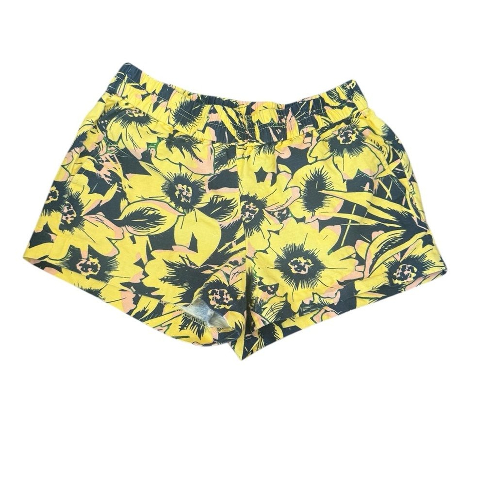 Crew linen cotton blend floral board shorts blue and yellow
