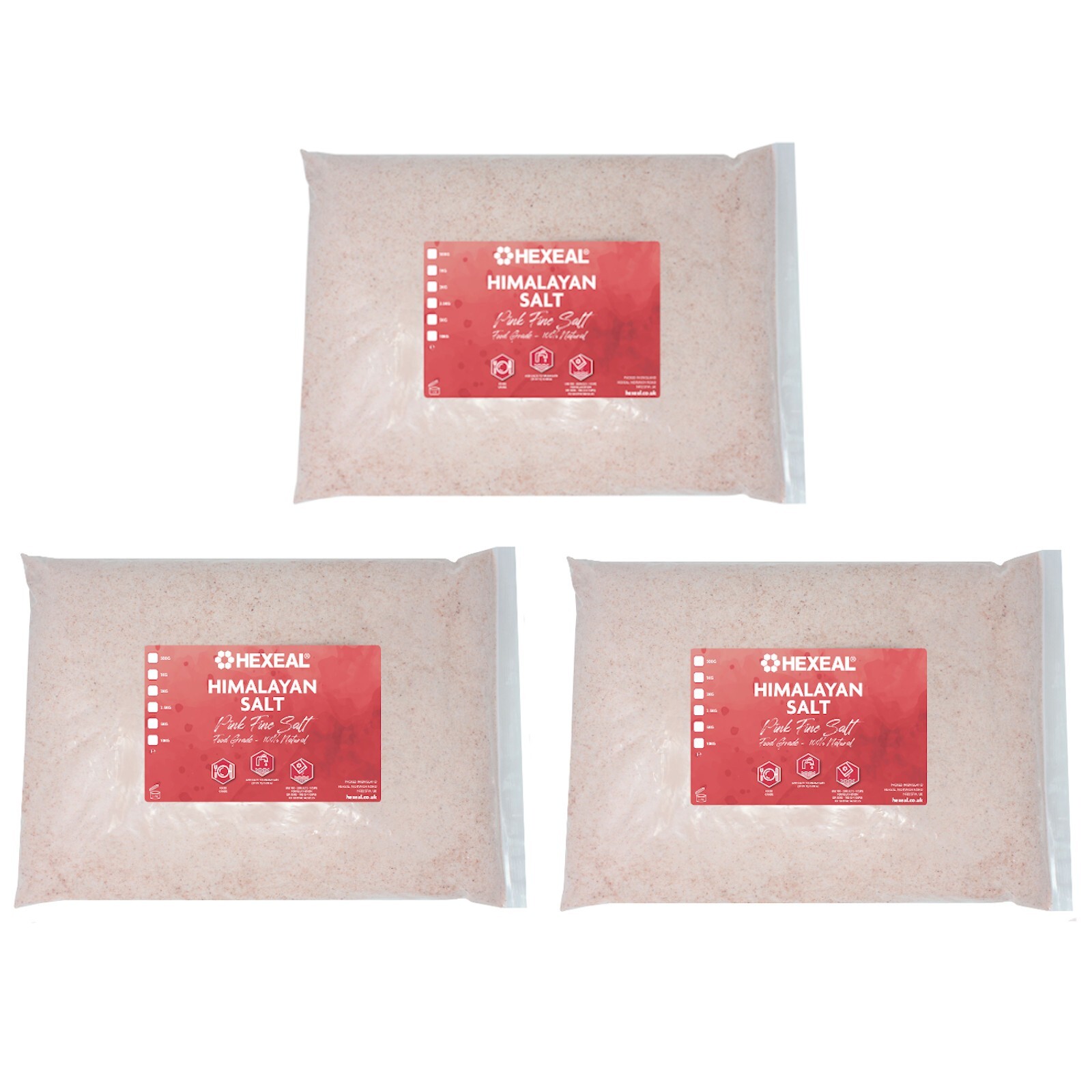Hexeal Himalayan Pink Salt 15kg – 3 x 5kg Bag 100% Natural Fine Food Grade Salt