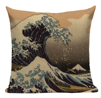 Ocean Waves JP3 Cushion Pillow Cover Painting Vintage Japan Cartoon Anime Beach