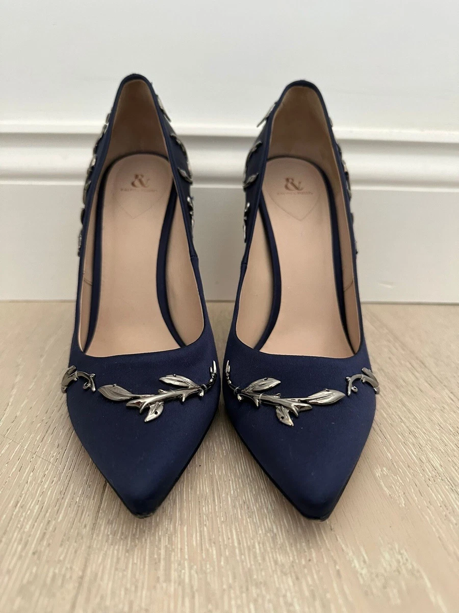 Ralph Russo silk navy blue heels with metal ornament 40.5 eBay