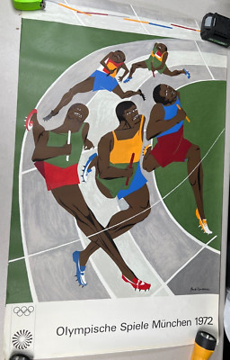 1972 Jacob Lawrence Original Olympic Poster Munich 40'' X 25'' - ''THE RUNNERS''