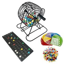 Deluxe Bingo Game Set Metal Cage with Calling Board 50 Cards 300 Chips 75 Balls