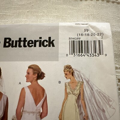 Butterick 5462 Fitted Lined Empire Waist Wedding Dress Pattern Sz 16-22  UNCUT FF | eBay