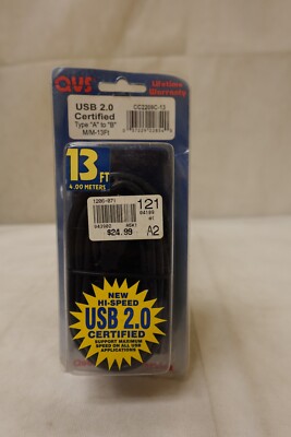 QVS - 13' Ft. USB 2.0 Certified Type A to B USB Cable CC2209C-13 - NOS