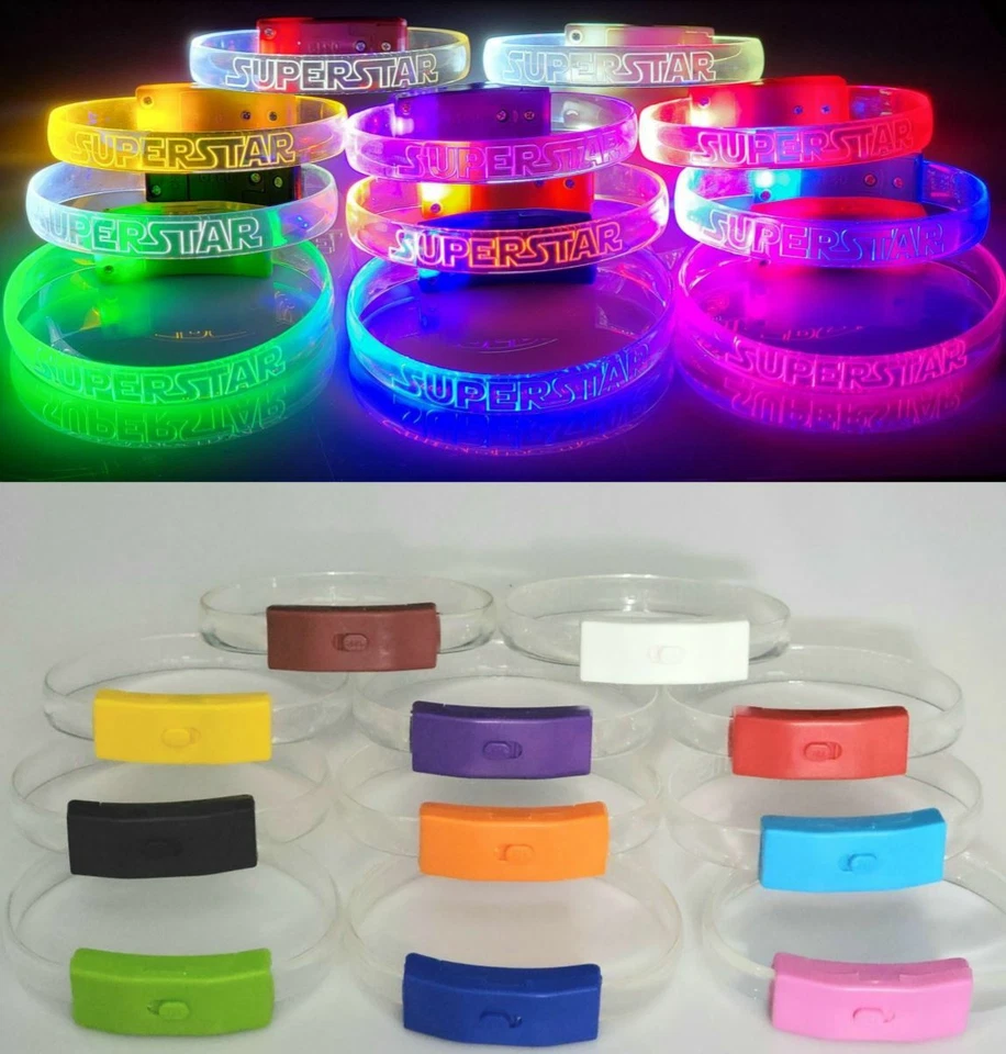Lot of 24 Superstar LED LightUp Wristband Bracelet Glow In Dark Star Party Favor - Image 2 of 2