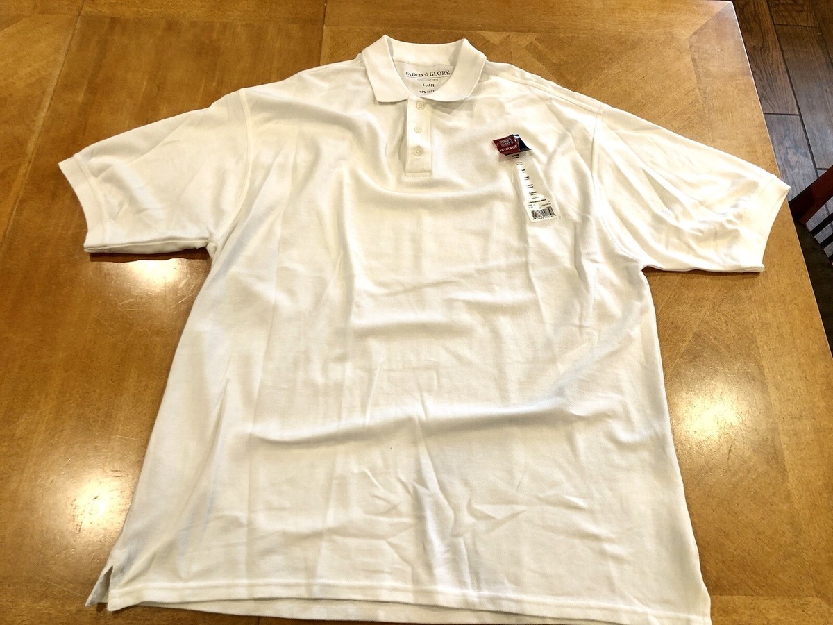 Men's Big & Tall Faded Glory White Golf Polo Collar Shirt XL(46-48