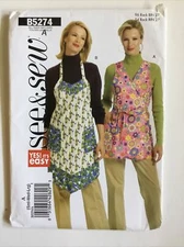 Butterick See & Sew B5274 Wrap Apron & Apron w Neck & Waist Ties Sz 8-18 UNCUT