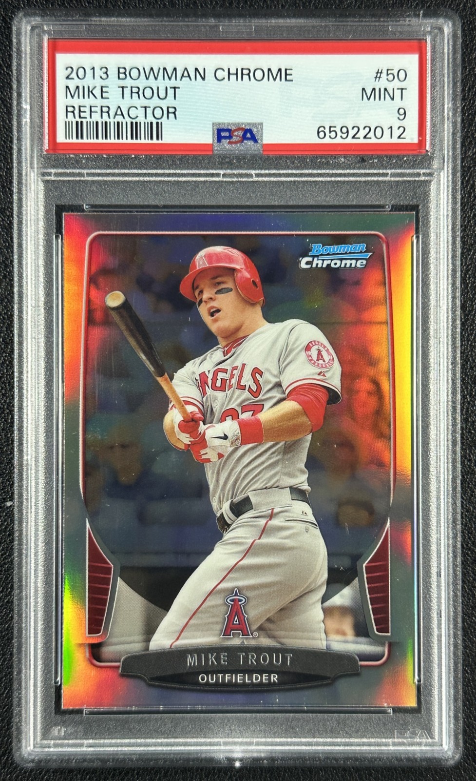 MIKE TROUT PSA 9 2013 BOWMAN CHROME #50 REFRACTOR ANGELS 012 view 1
