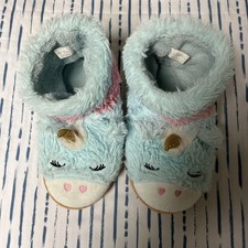 Wonder Nation Girls Unicorn Slipper Boots Size 4-5 Blue Plush House Shoes