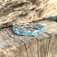 6Ct Oval cut Natural Aquamarine Gemstone solid 950 Platinum Eternity Band Ring